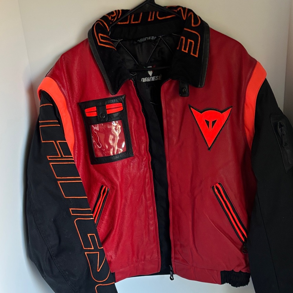 Dainese Red and Black Vintage Men's leather motorcycle Jacket